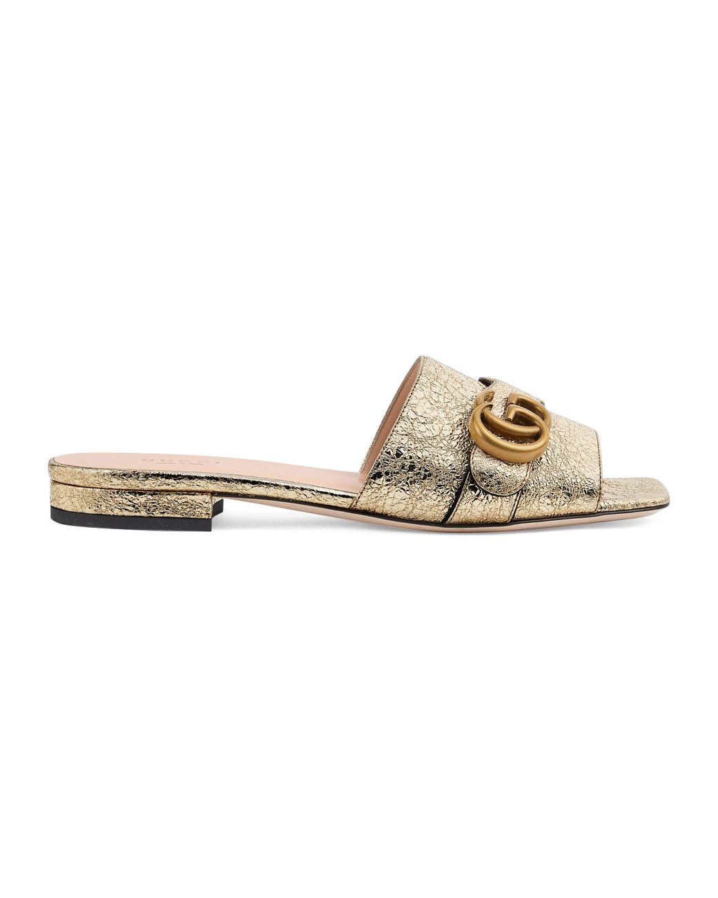 Gucci Leather Slide With Double G in Gold (Metallic) - Lyst
