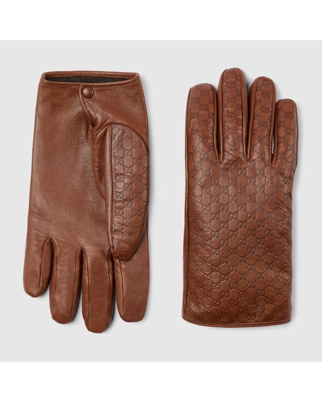 Gucci Brown Embossed Gg Leather Gloves for men
