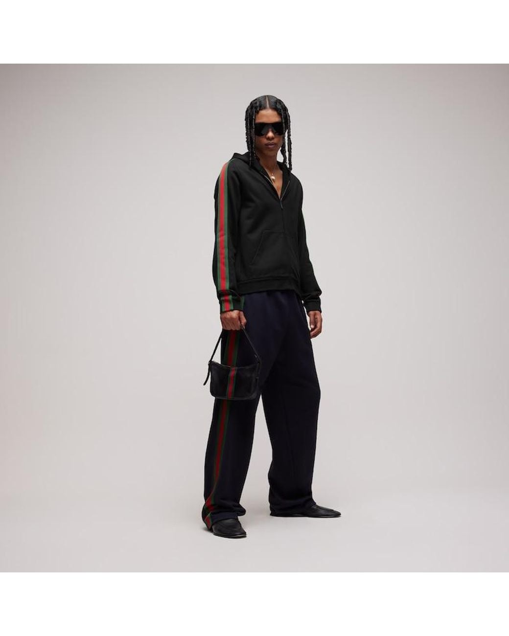 Gucci Black Silk Cotton Jersey Zip Jacket With Web for men
