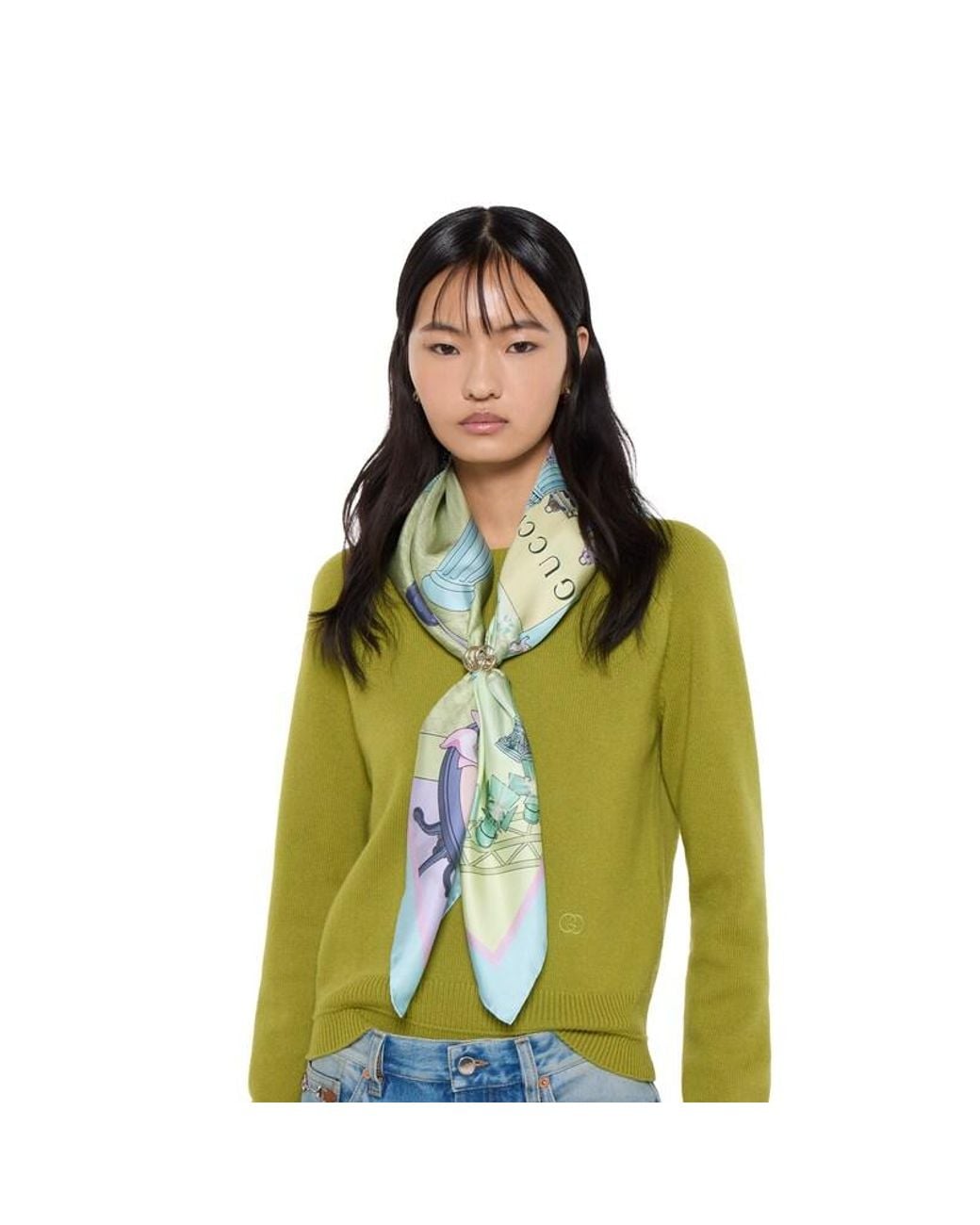 Gucci Green Printed Silk Twill Carré