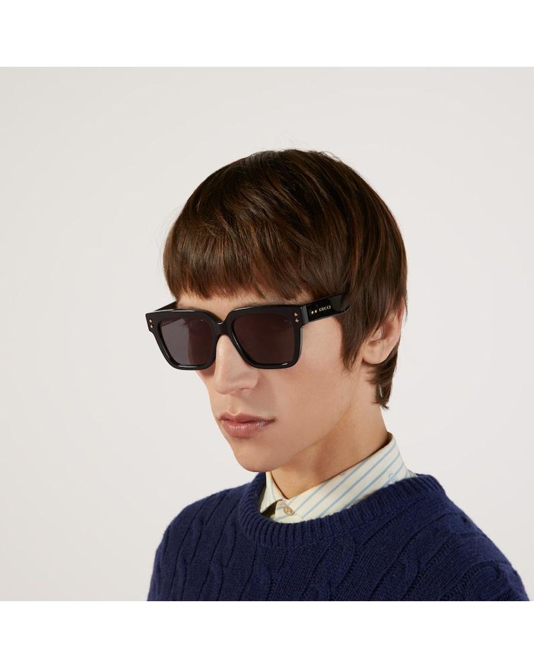 Gucci Black Rectangular Frame Sunglasses for men