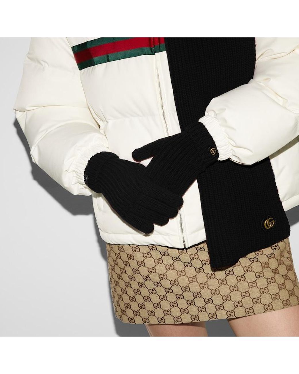 Gucci Black Rib Knit Wool Cashmere Gloves