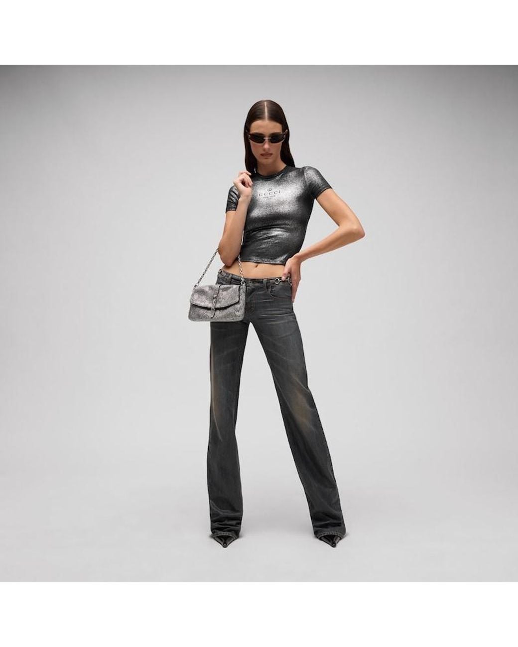 Gucci Black Cotton Jersey T-Shirt With Coating And Print