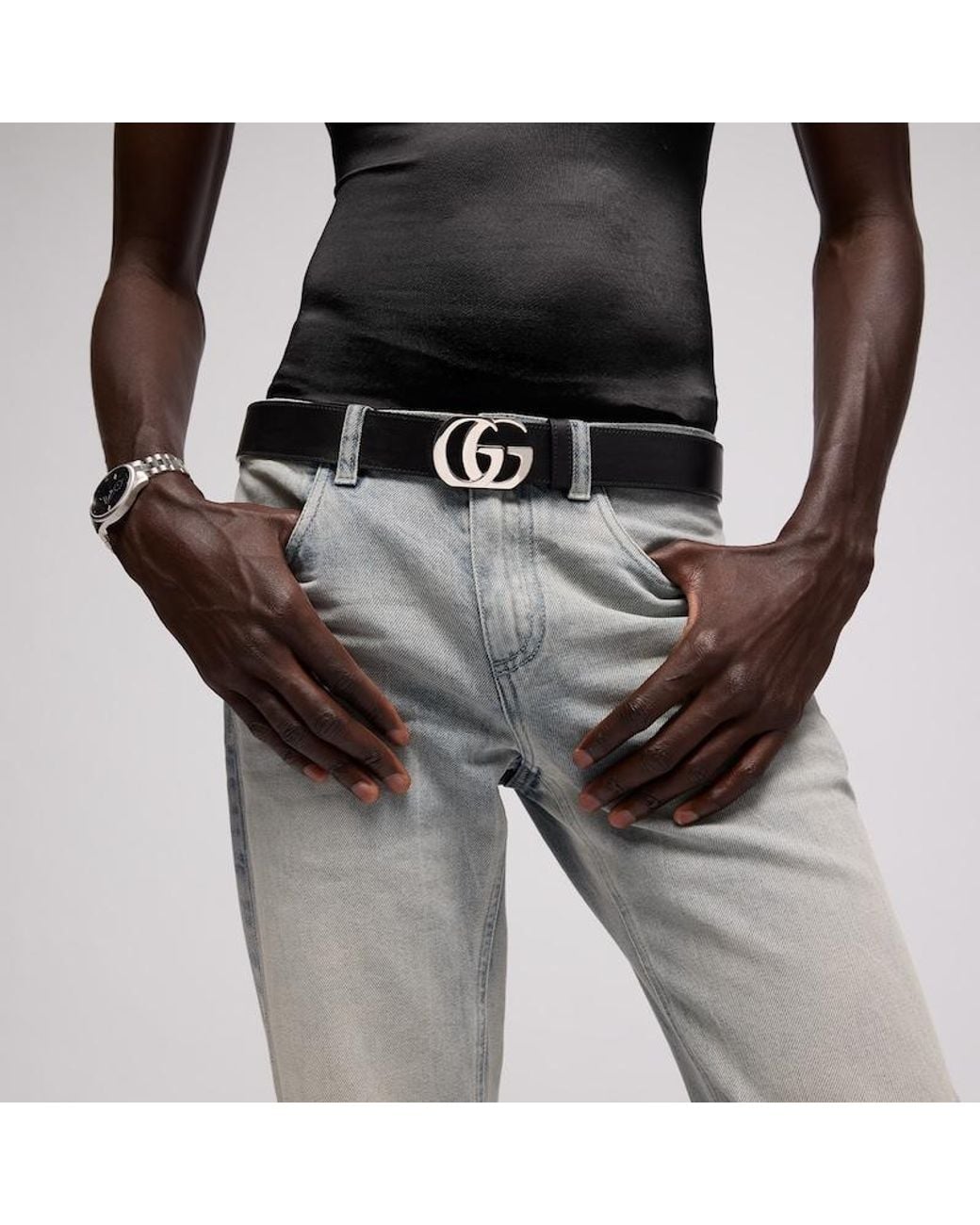 Gucci Black Reversible Cut Gg Marmont Belt, Size 100, Leather for men