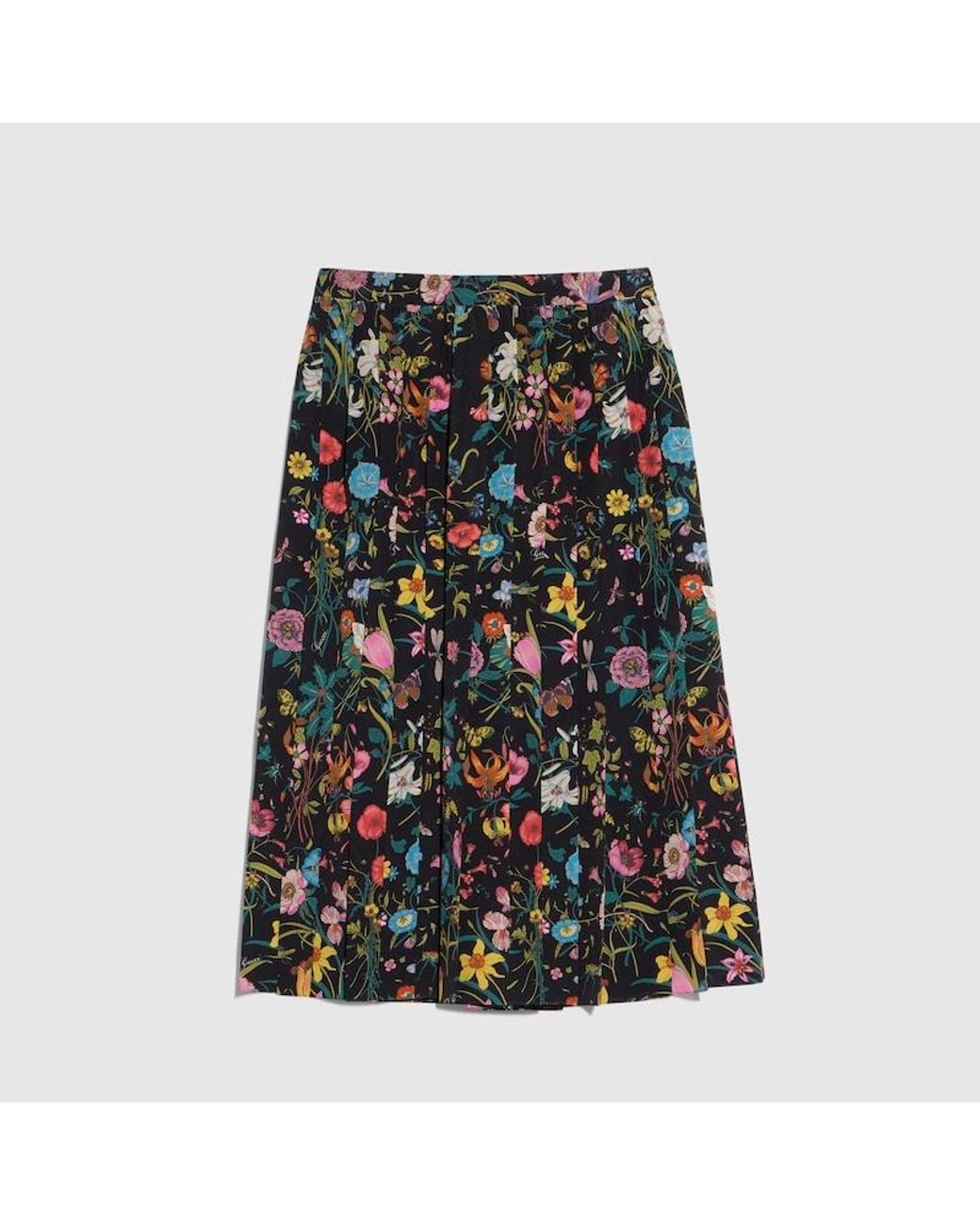 Gucci Black Printed Silk Midi Skirt