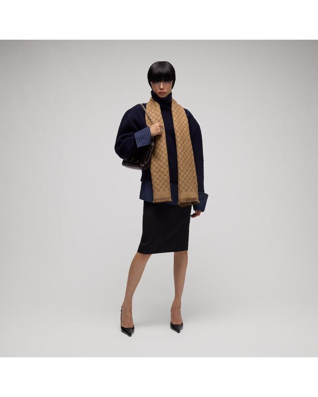 Gucci Brown Reversible Wool Scarf