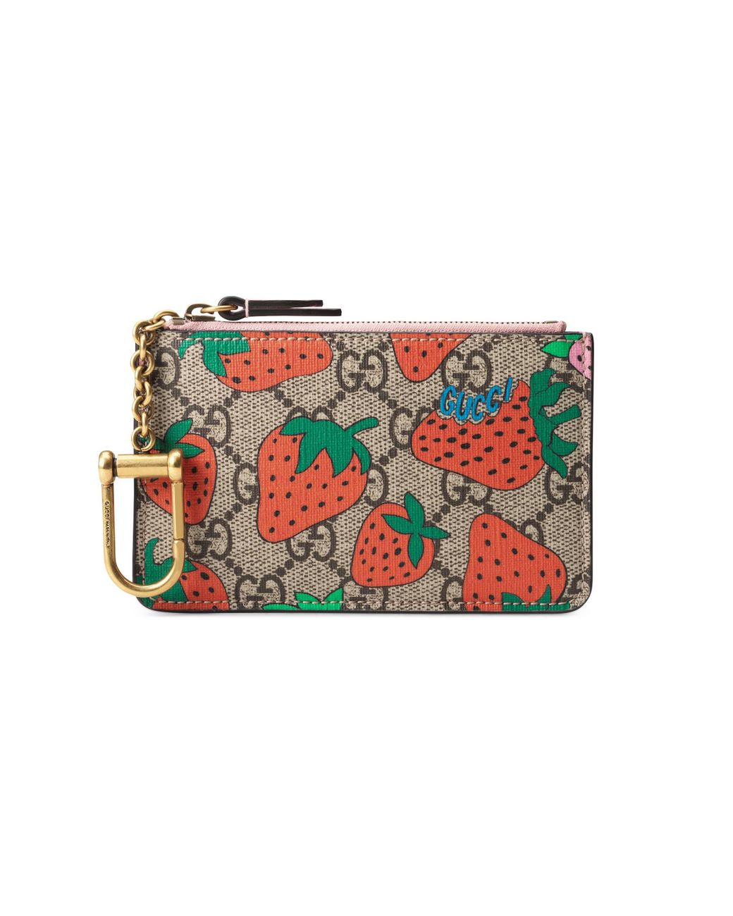 Gucci GG Key Case With Strawberry Print in Natural | Lyst