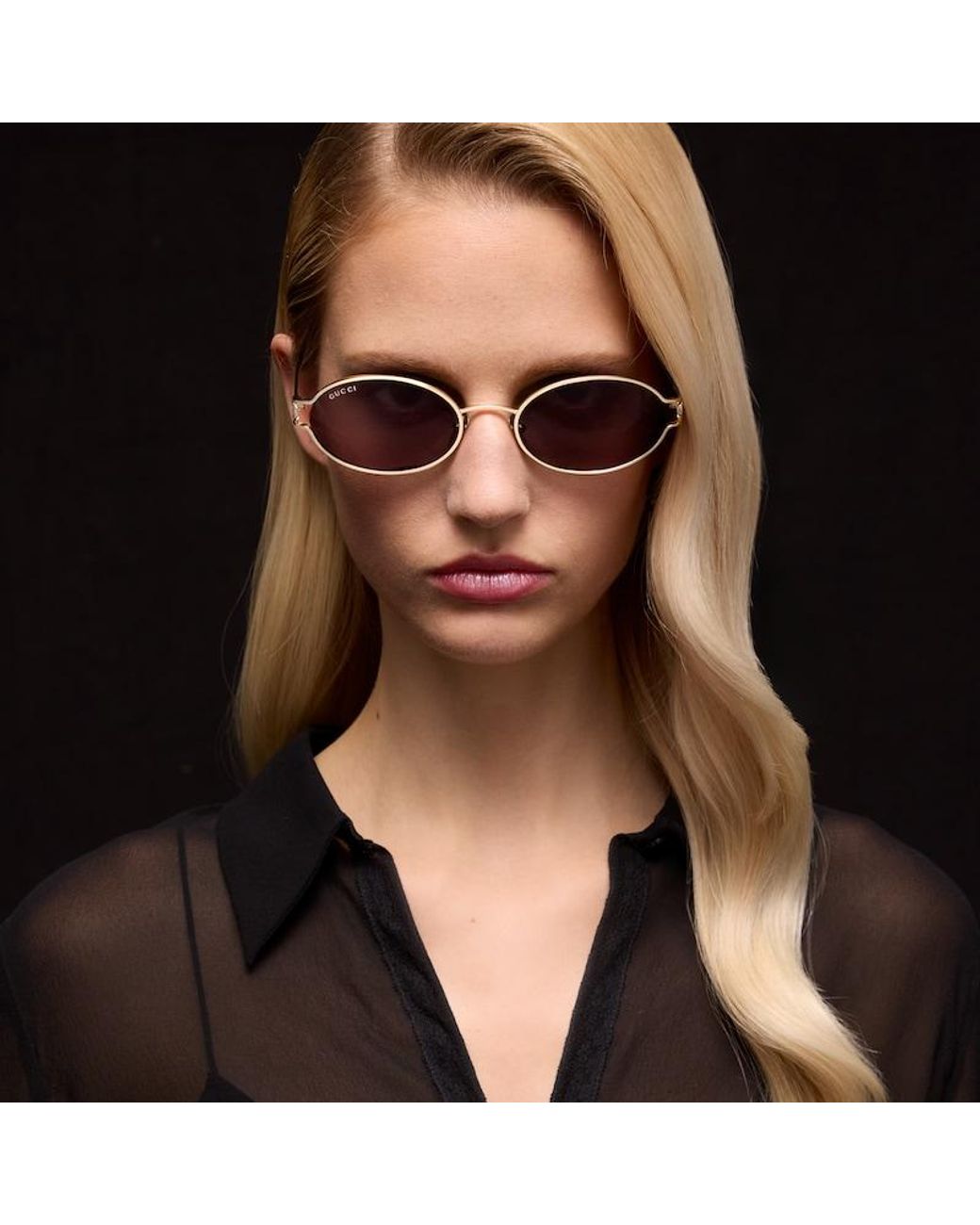 Gucci Brown Rectangular-Frame Sunglasses