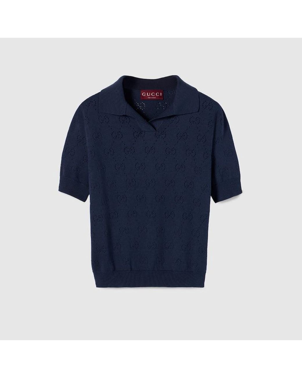 Gucci Blue Gg Pointelle Cotton Silk Polo Shirt