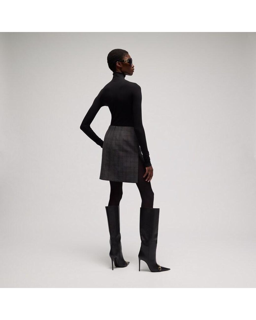 Gucci Gray Checked Fine Wool Mini Skirt, Size 48 It, Ready-To-Wear