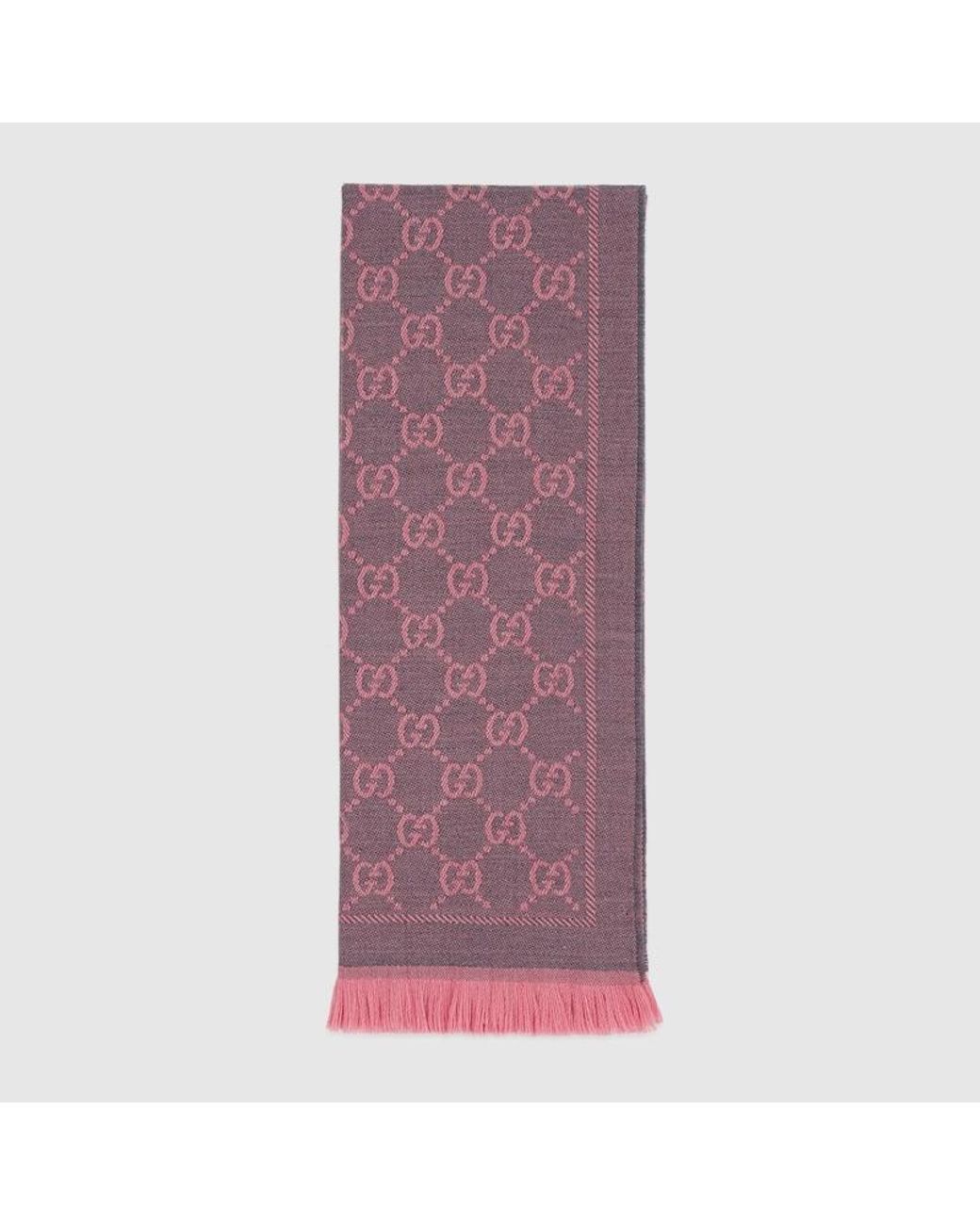 Gucci Pink Gg Jacquard Wool Scarf