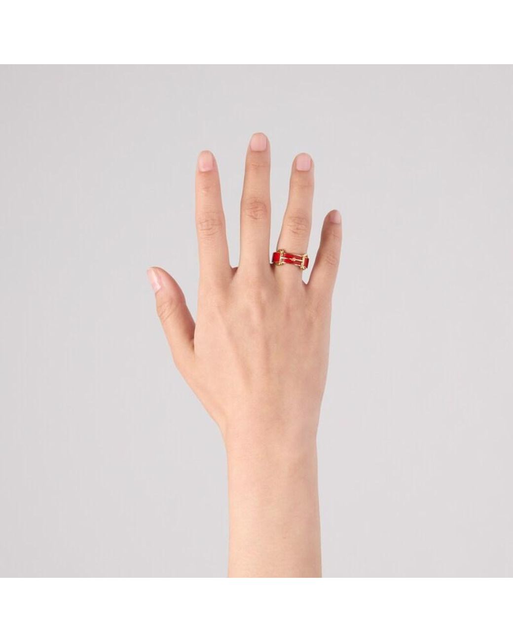 Gucci Red Horsebit Ring With Enamel