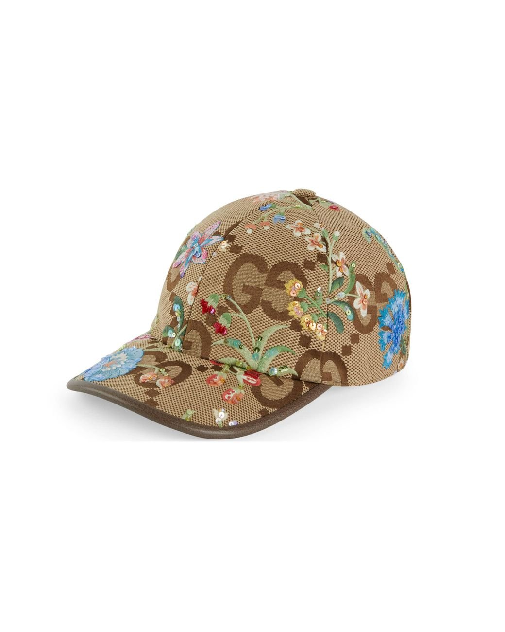 Gucci Jumbo GG Baseball Hat With Floral Embroidery in Natural | Lyst
