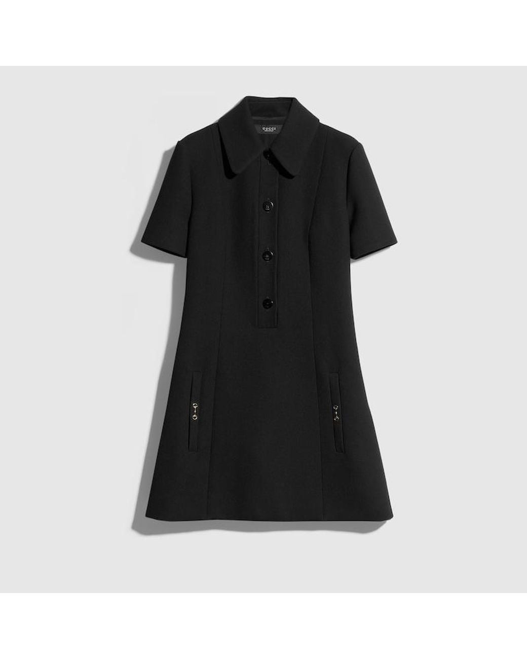Gucci Black Crêpe Wool Polo Dress With Horsebit