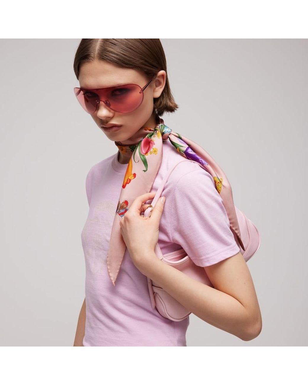 Gucci Pink Printed Silk Twill Diamond Scarf, Silk
