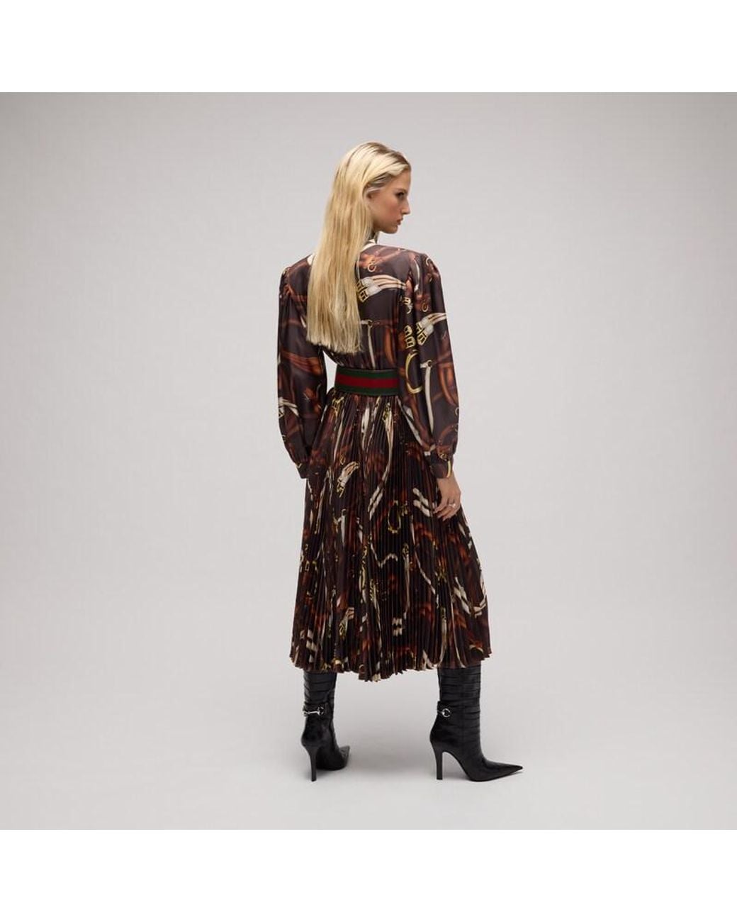 Gucci Brown Printed Silk Twill Chemisier Dress