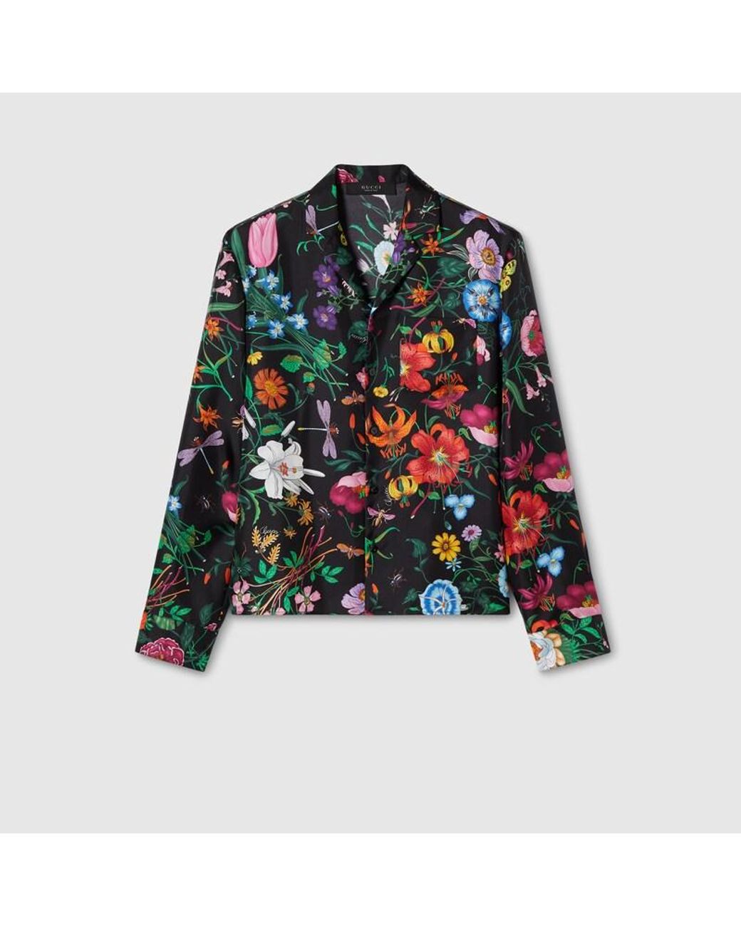 Gucci Green Printed Silk Twill Bowling Shirt for men