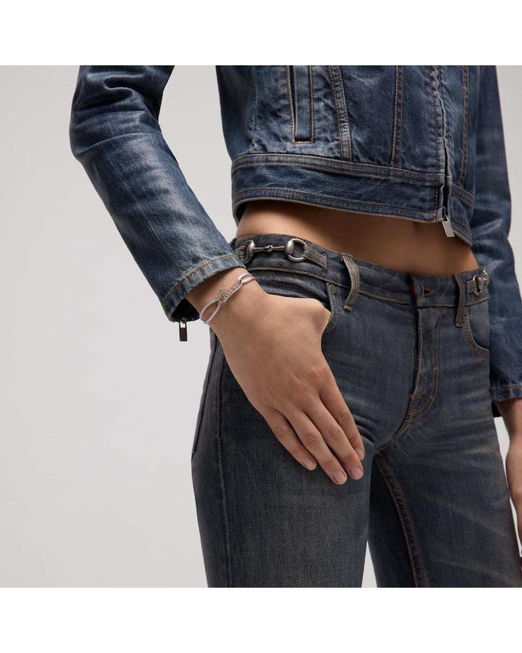 Gucci Metallic Script Cord Bracelet With Crystals