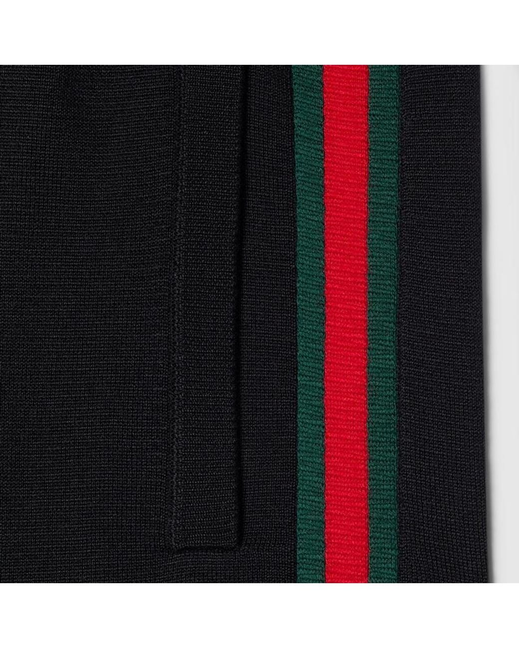 Gucci Black Knit Wool Silk Leisure Trousers With Web for men