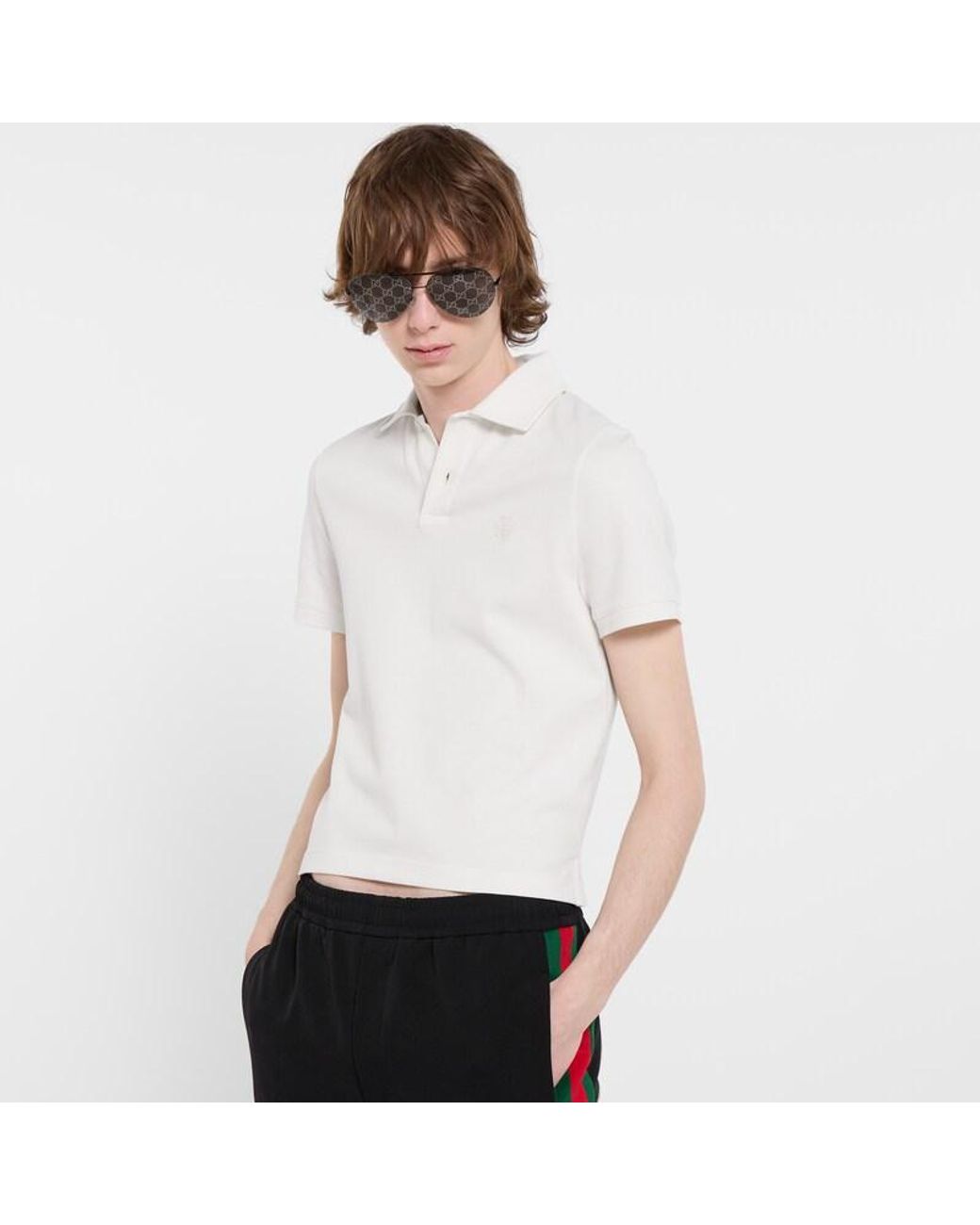 Gucci White Cotton Piquet Polo Shirt With Embroidery for men