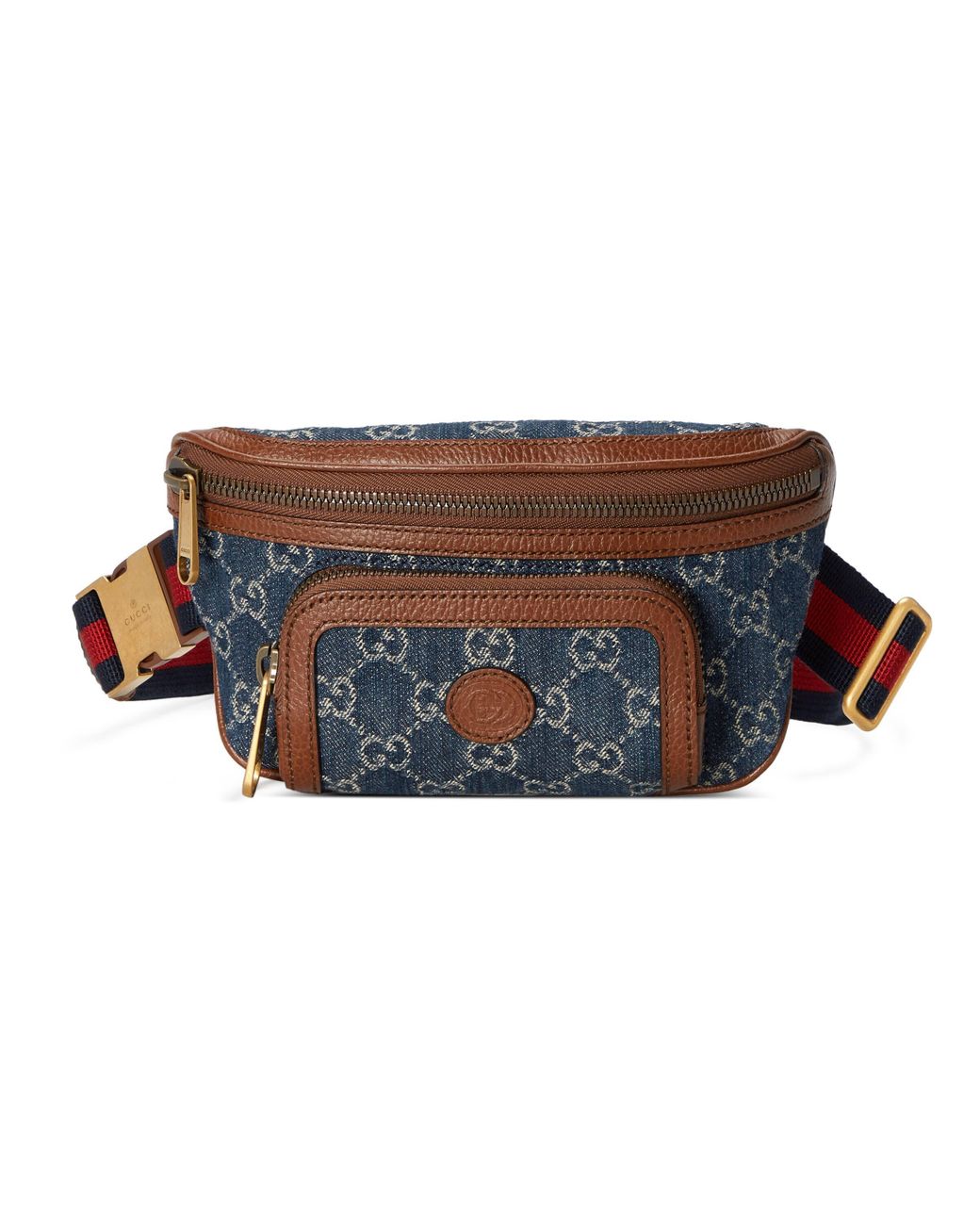 Vintage GUCCI GG Monogram Blue Grey Black Denim Canvas Leather Belt Bum  Fanny Pack Waist Bag