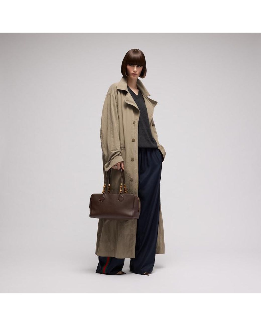 Gucci Brown Large Boston Bag With Bamboo