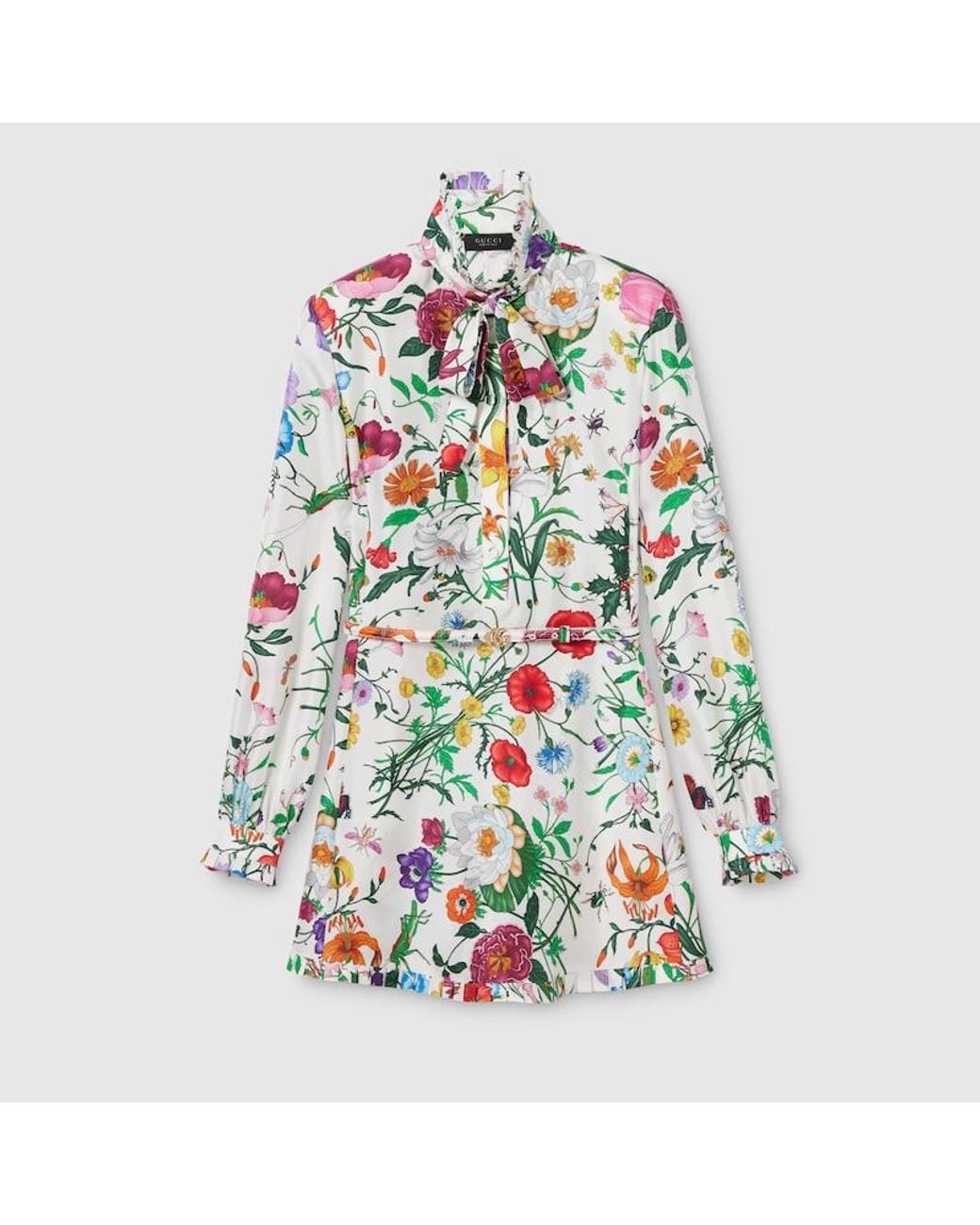Gucci Green Printed Silk Twill Dress