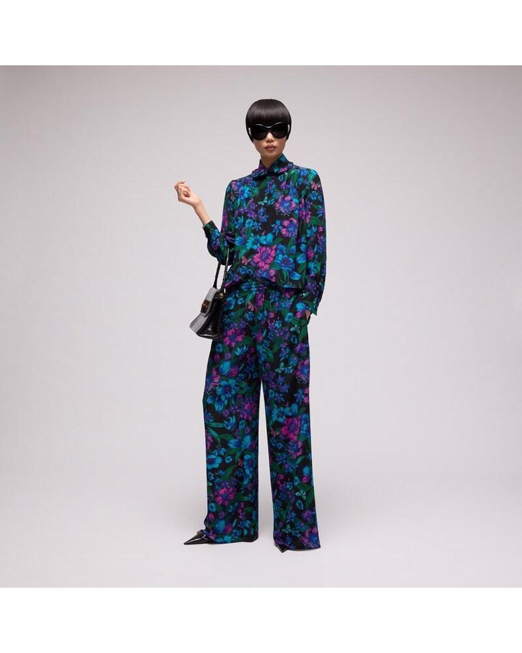 Gucci Blue Printed Silk Leisure Pants