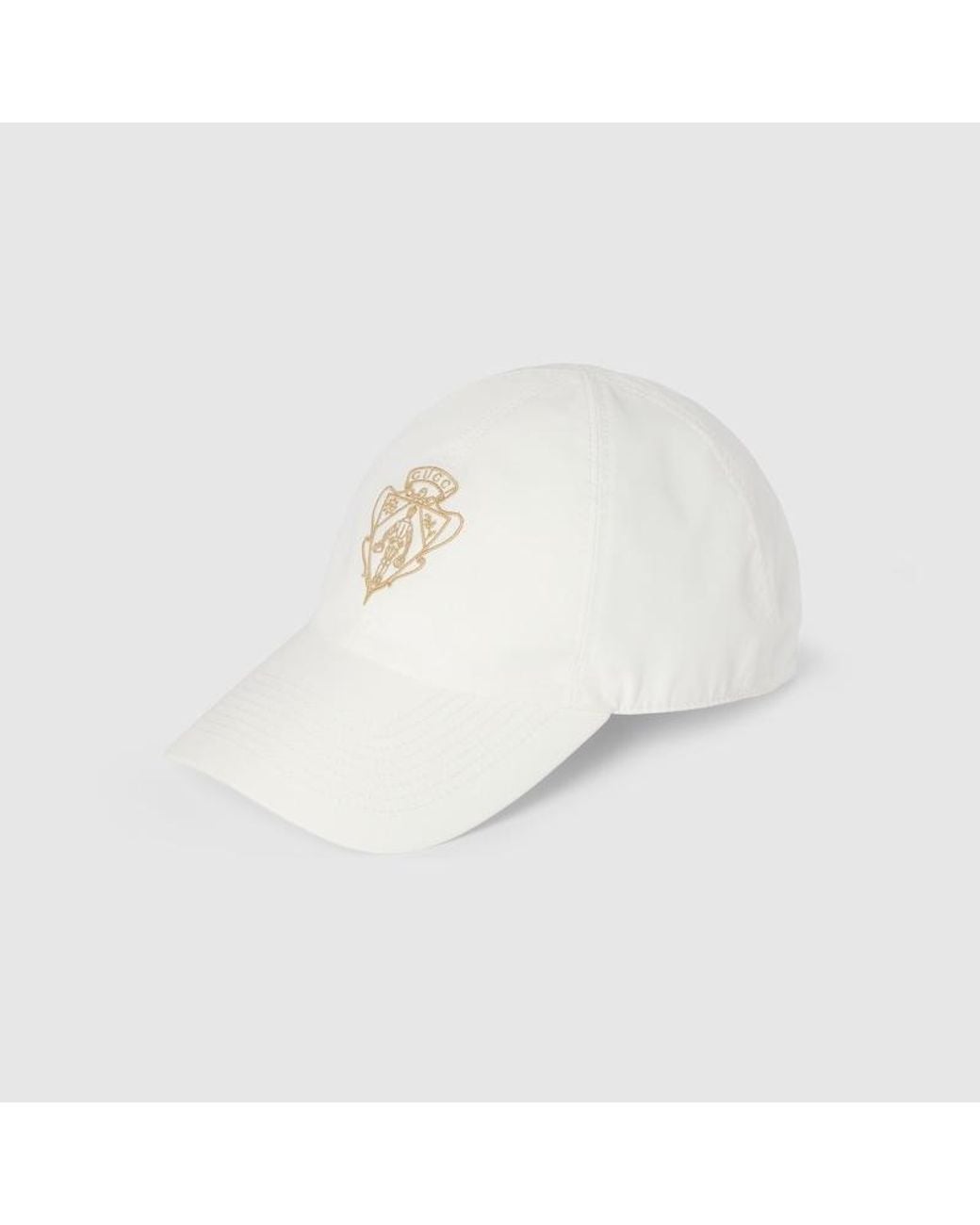 Gucci White Cotton Baseball Hat With Embroidery for men