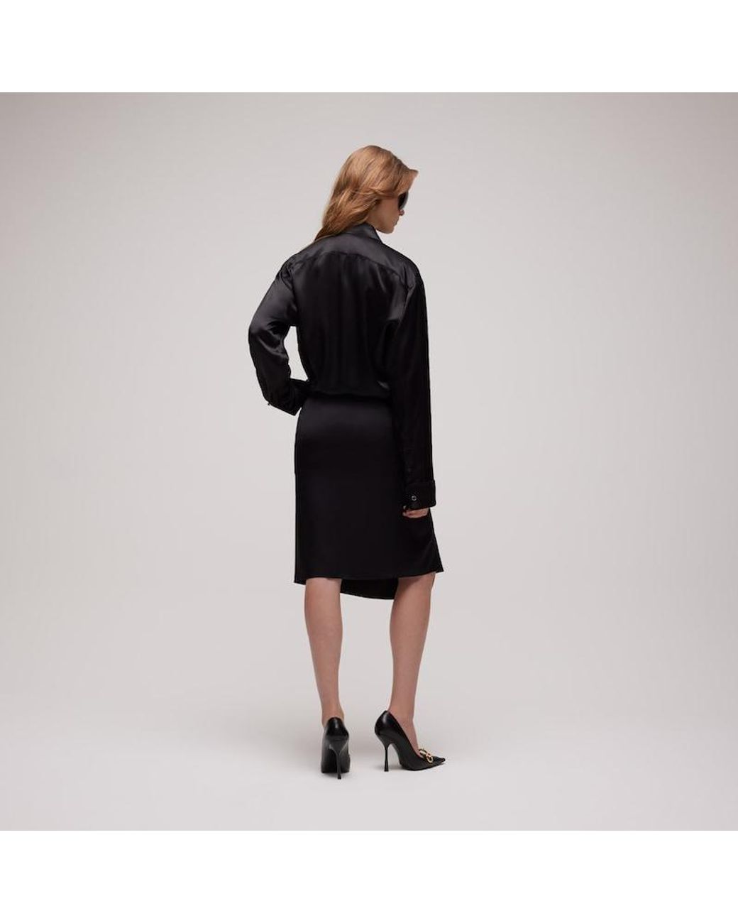 Gucci Black Silk Satin Shirt With Rouches