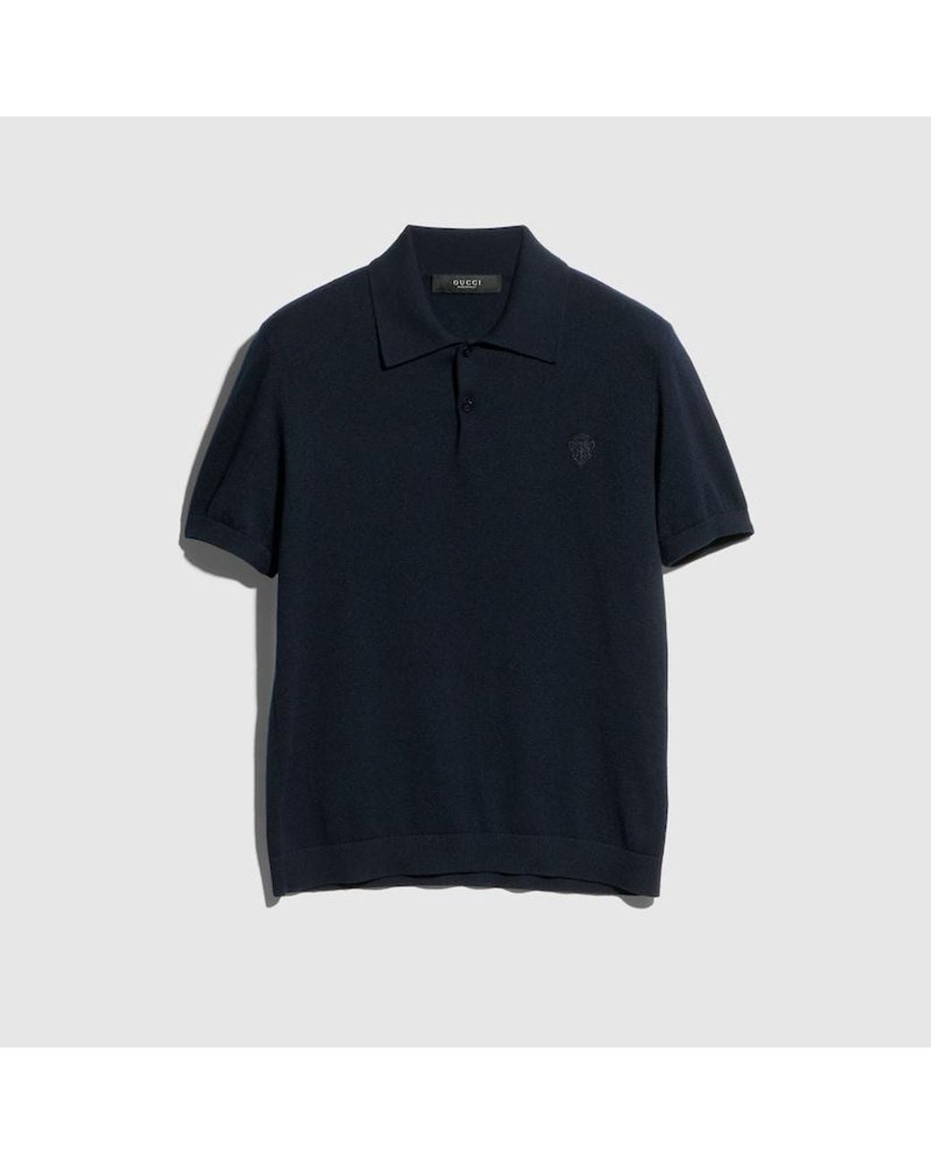 Gucci Blue Knit Cashmere Polo Shirt With Embroidery for men