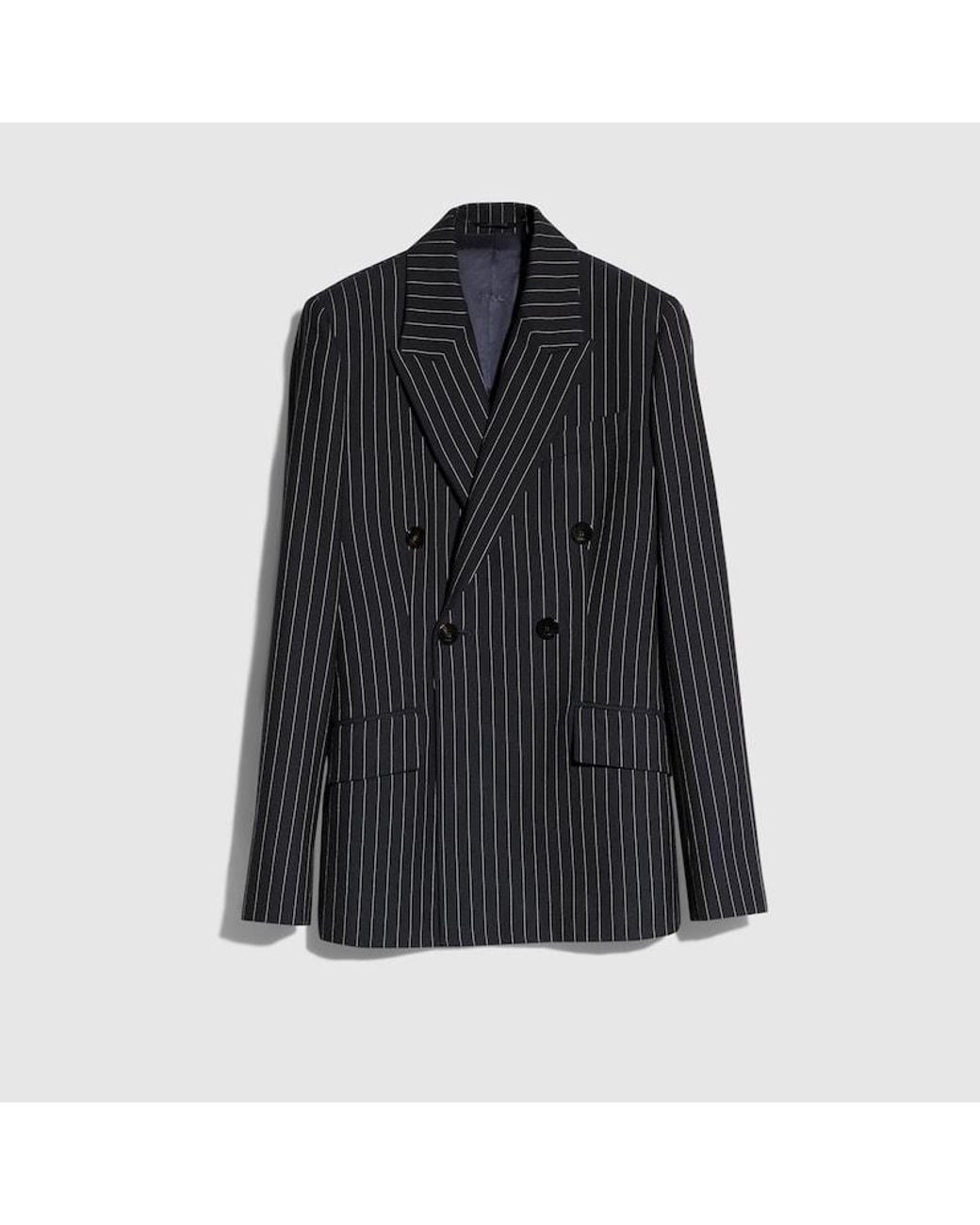 Gucci Black Pinstripe Silk Wool Jacket