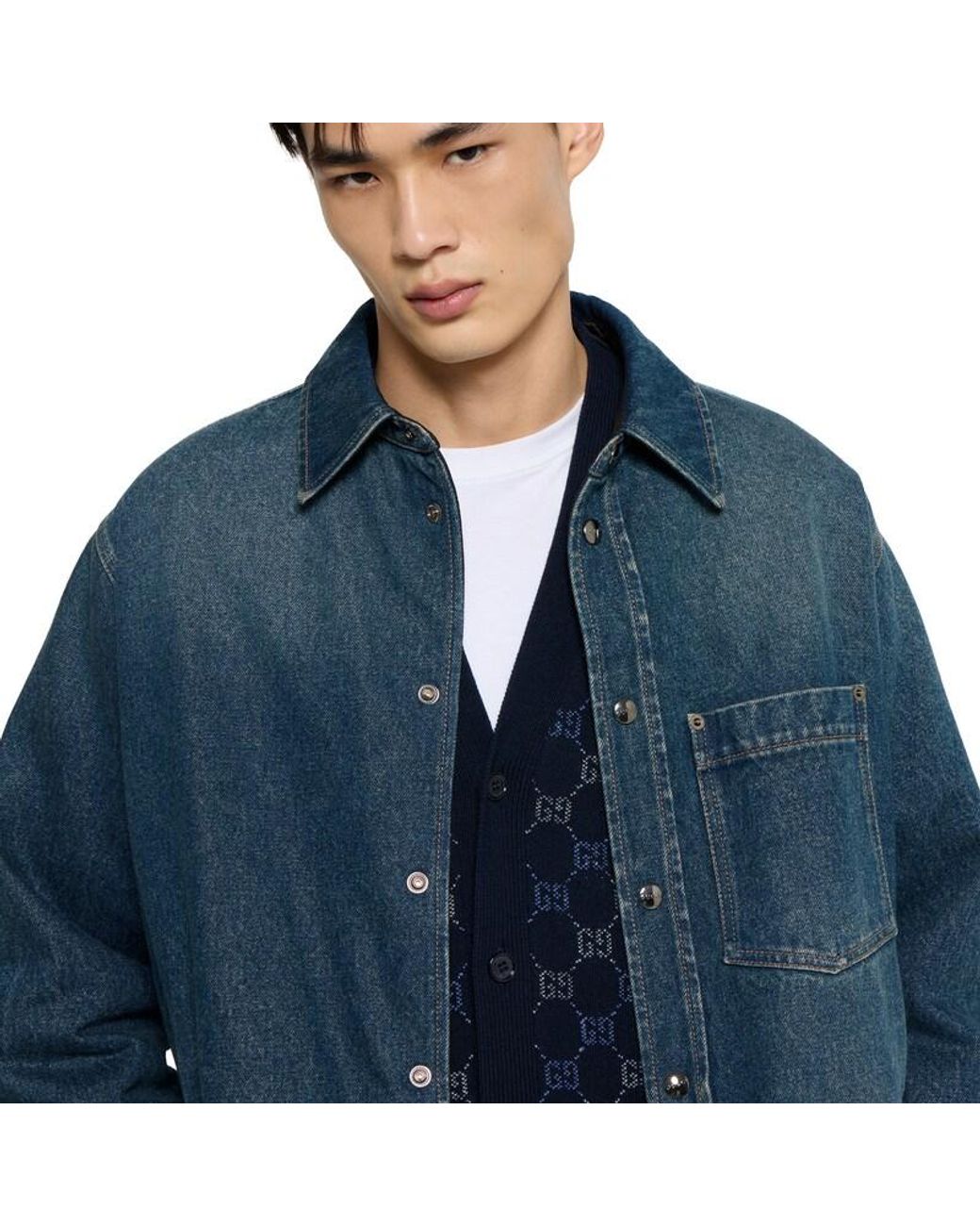 Gucci Blue Reversible Padded Denim And Nylon Shirt for men