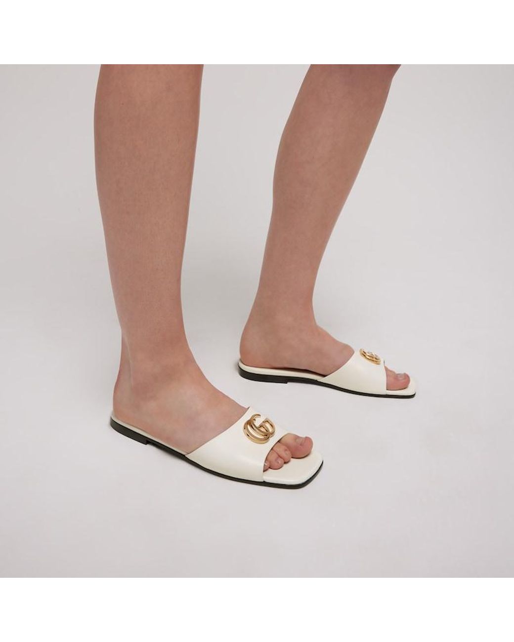 Gucci White Slide Sandal With Double G, Uk