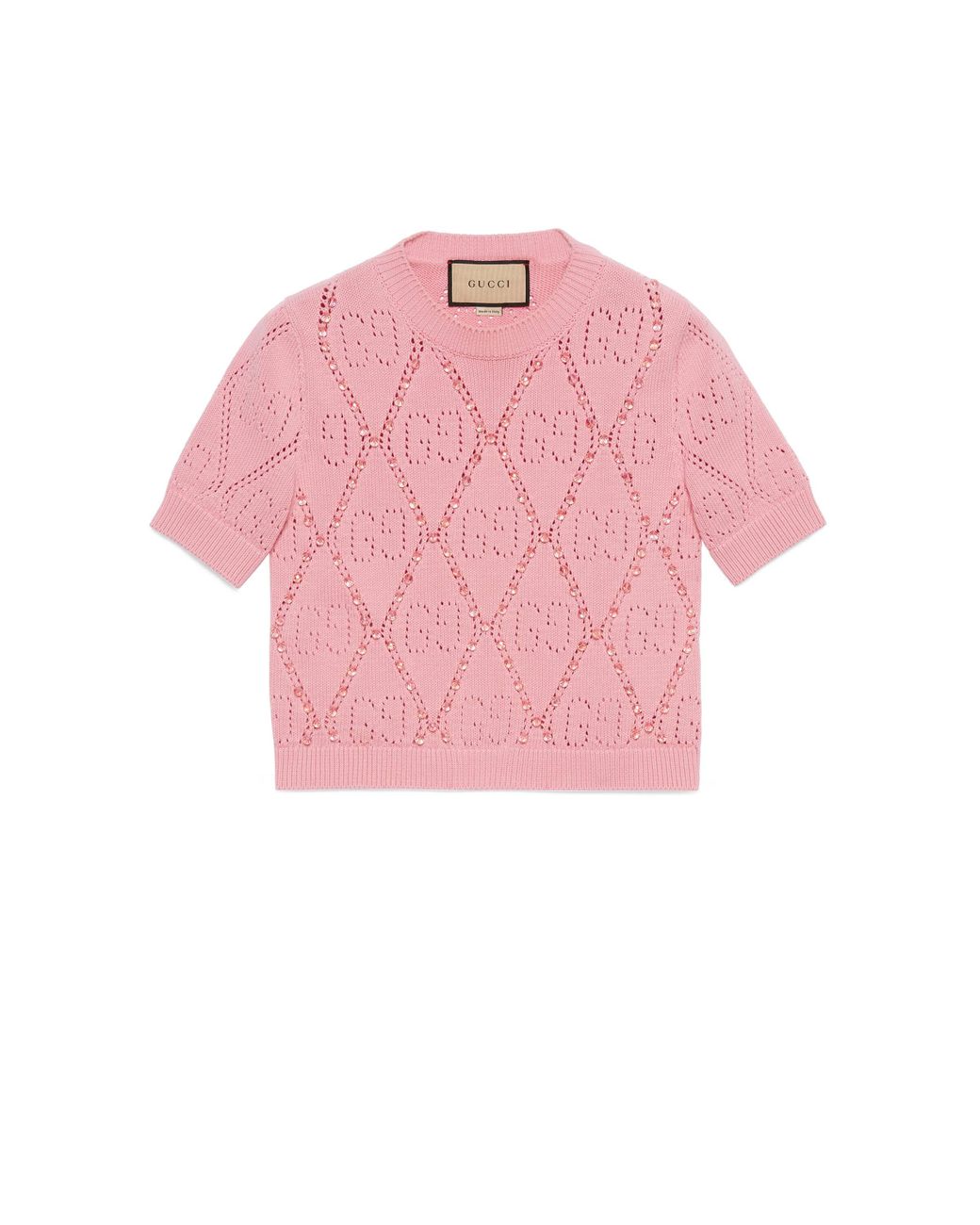 Gucci gg Cotton Knit T-shirt With Beads in Pink | Lyst Gucci gg Cotton Knit T-shirt With Beads in Pink | Lyst