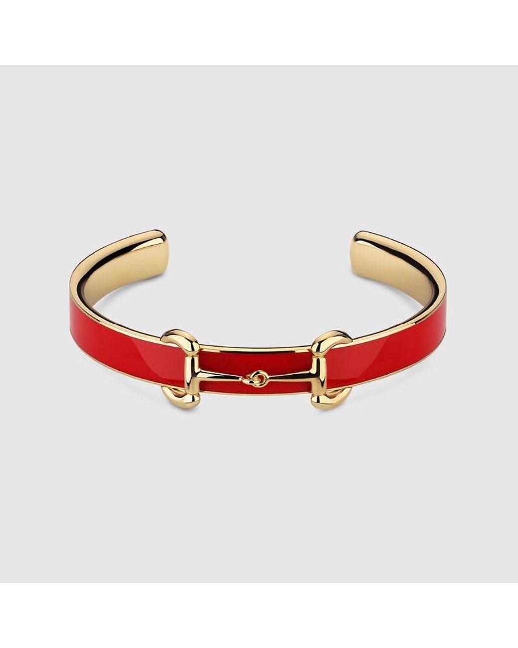 Gucci Red Horsebit Bangle Bracelet With Enamel, Size M, -Toned Metal