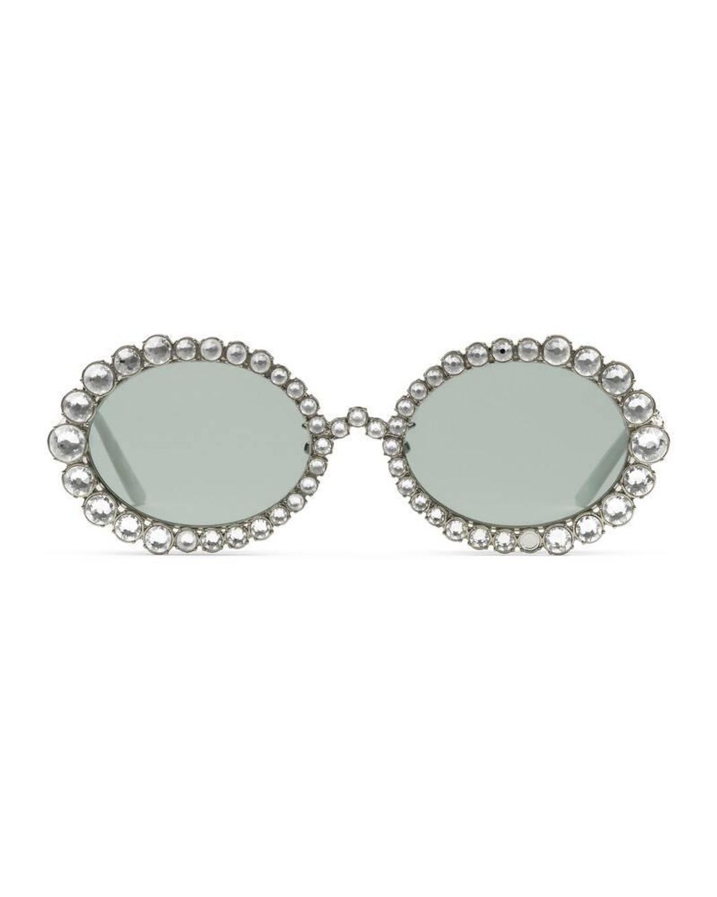 Gucci Oval Sunglasses With Crystals In White Lyst