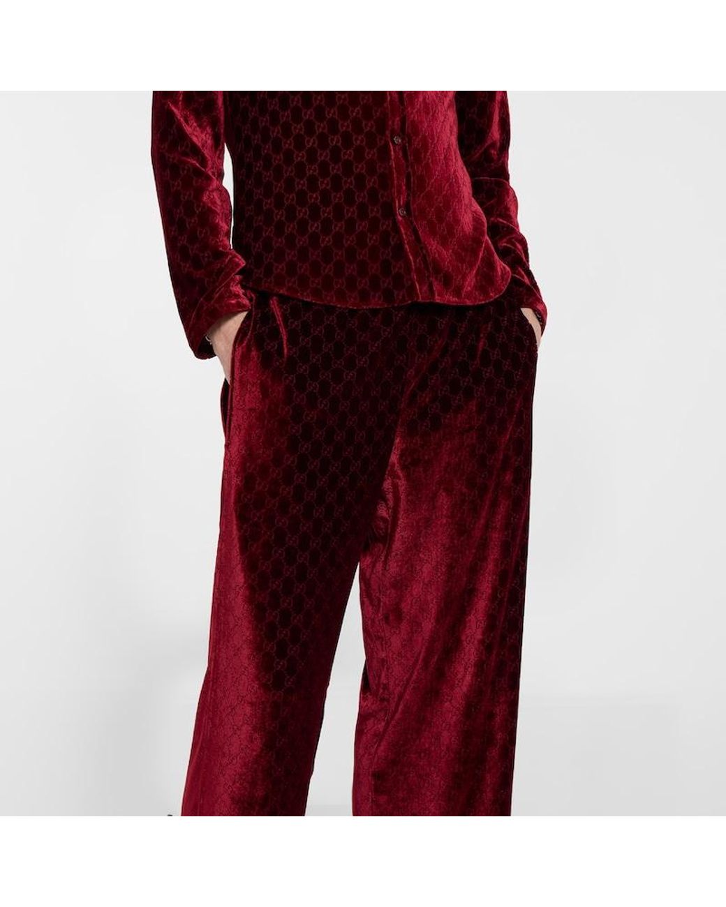 Gucci Red Gg Velvet Devoré Sportswear Pants for men