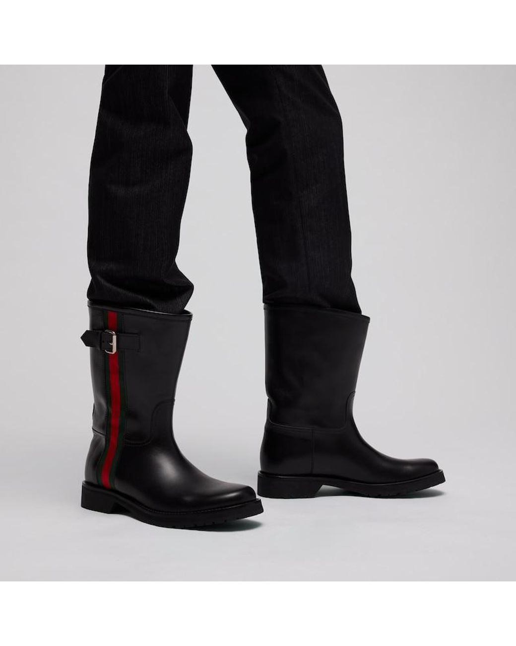 Gucci Black Boot With Web, Leather for men