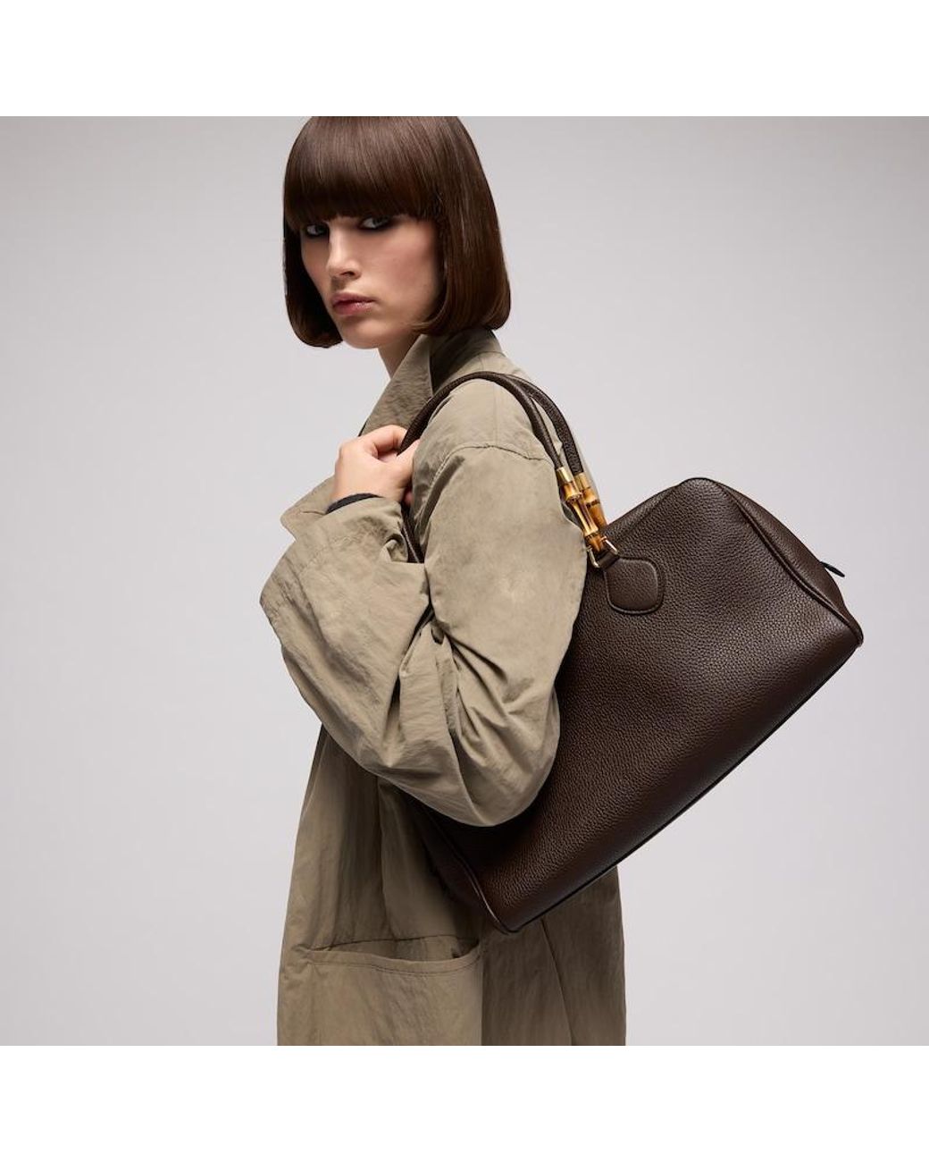 Gucci Brown Large Boston Bag With Bamboo