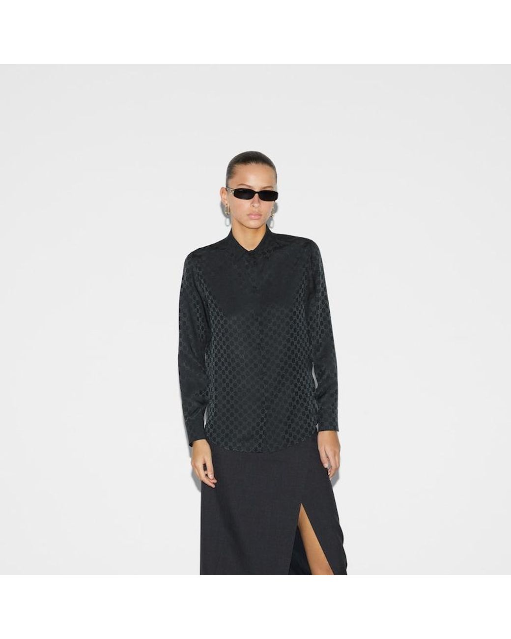 Gucci Black Gg Crêpe Silk Shirt