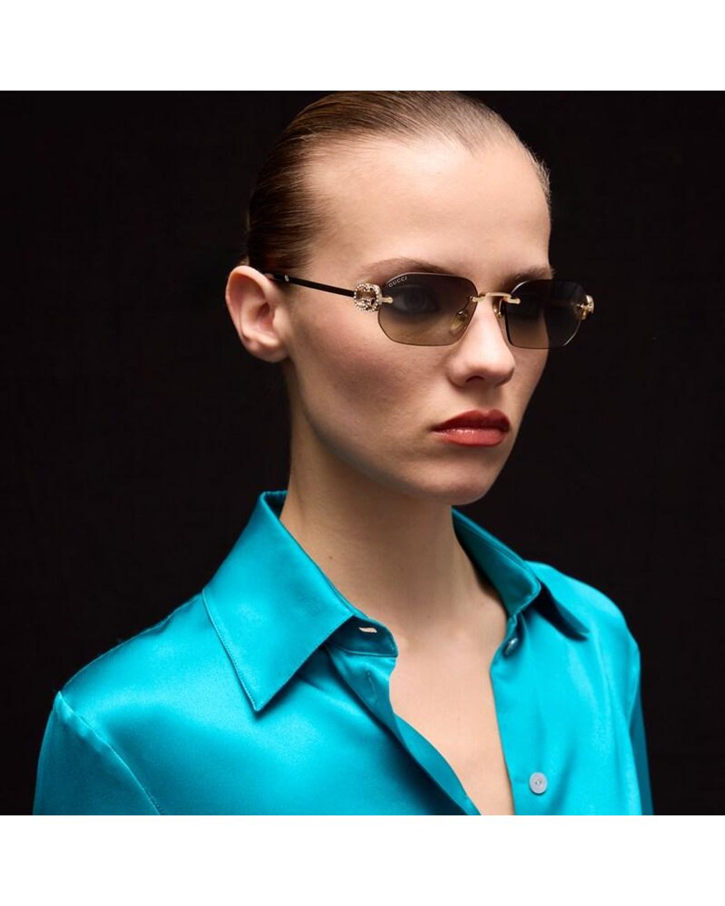 Gucci Gray Rectangular-Frame Sunglasses