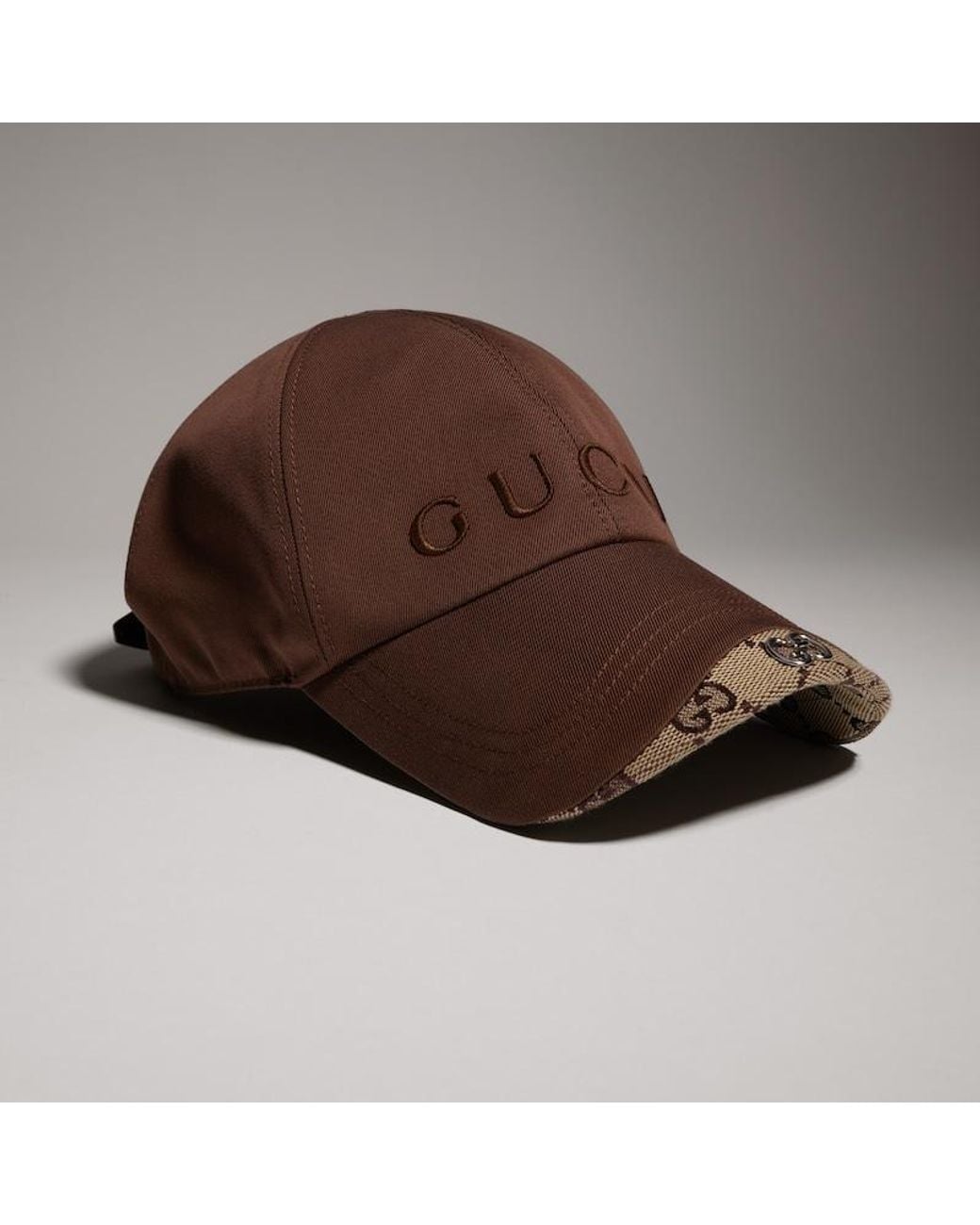 Gucci Brown Cotton Baseball Hat With Embroidery for men