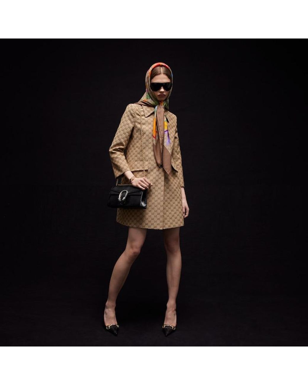 Gucci Brown Printed Gg Wool Silk Shawl