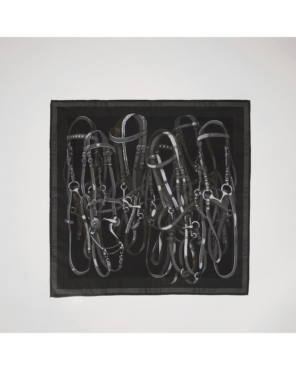 Gucci Black Printed Cotton Silk Pocket Square for men