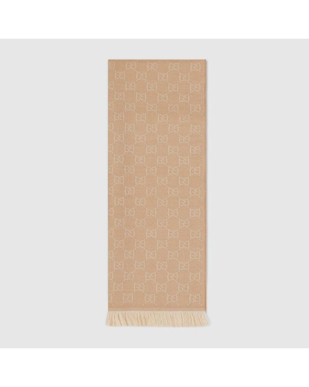 Gucci Natural Gg Motif Wool Scarf