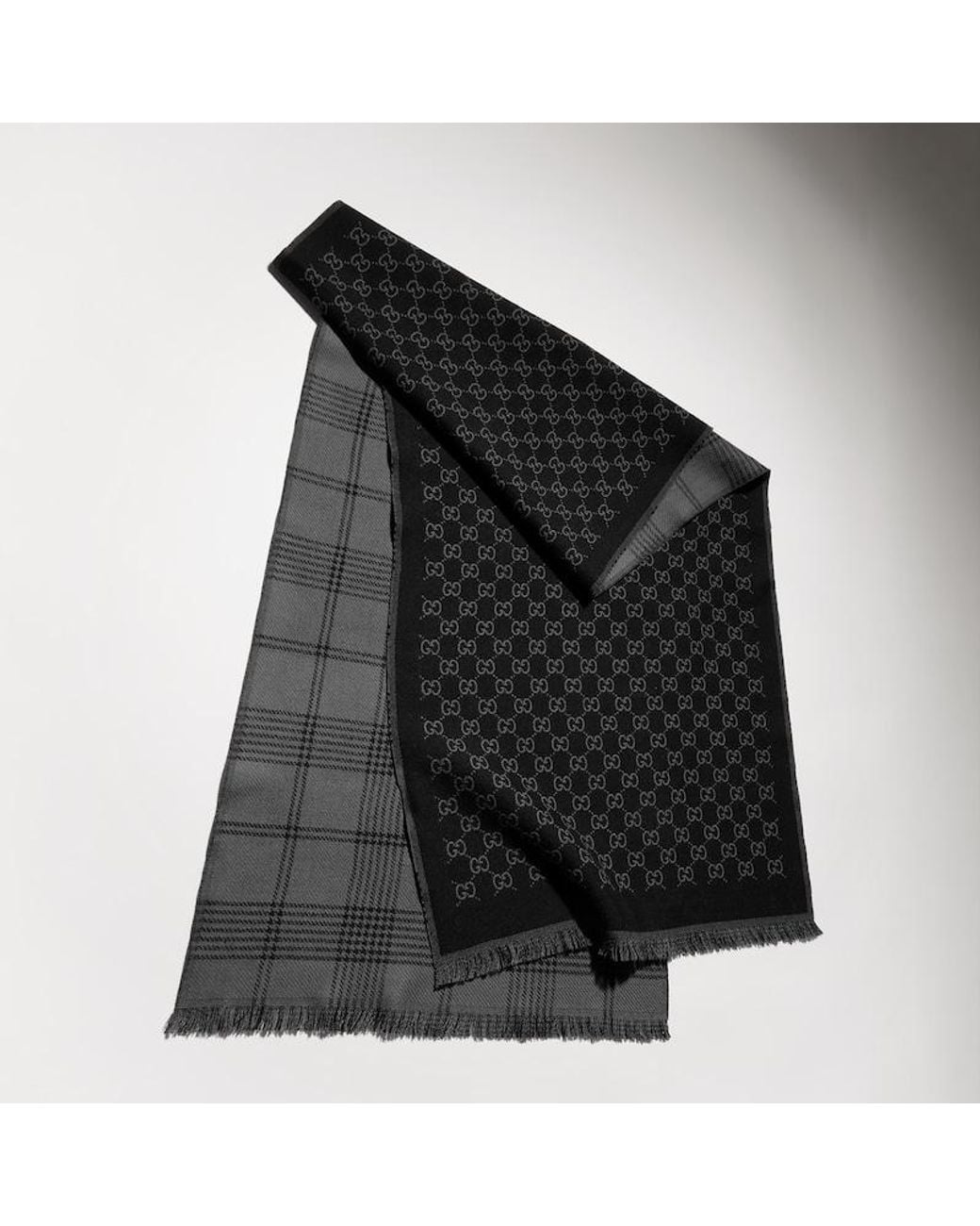 Gucci Black Reversible Wool Jacquard Scarf for men