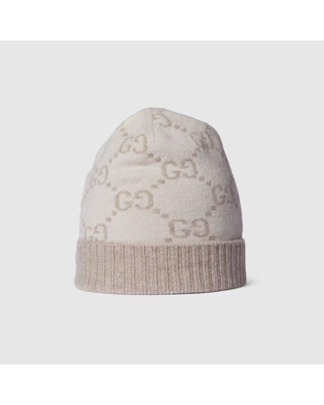 Gucci Natural Gg Cashmere Jacquard Hat