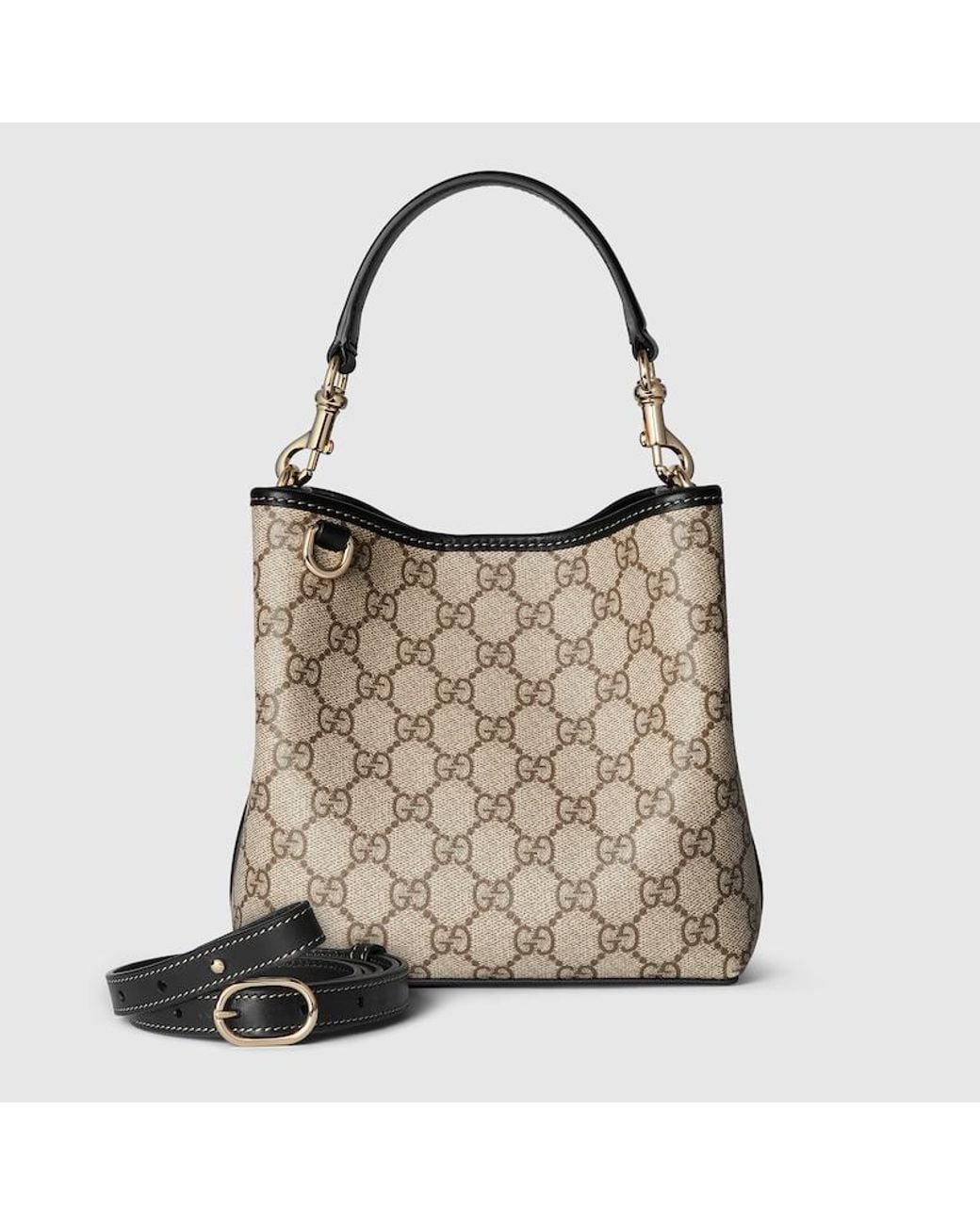 Gucci Brown Gg Emblem Small Bucket Bag, Gg Canvas
