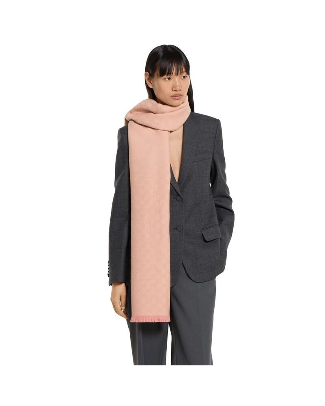 Gucci Pink Gg Wool Scarf
